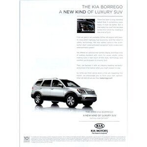 2009 Kia Borrego Luxury SUV Infotainment Screen Vintage Print Ad Wall Art